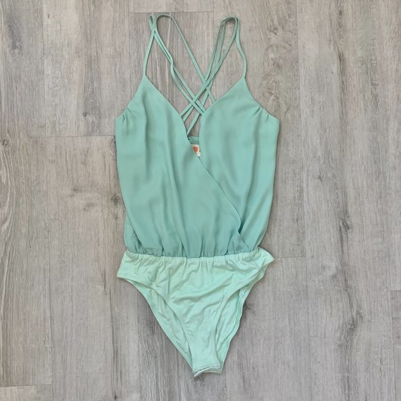 Mint Green Criss Cross Wrap Bodysuit - Picture 5 of 5